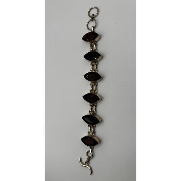 Sterling Silver Pink Red Marquis Gem Bracelet - Picture 15 of 16